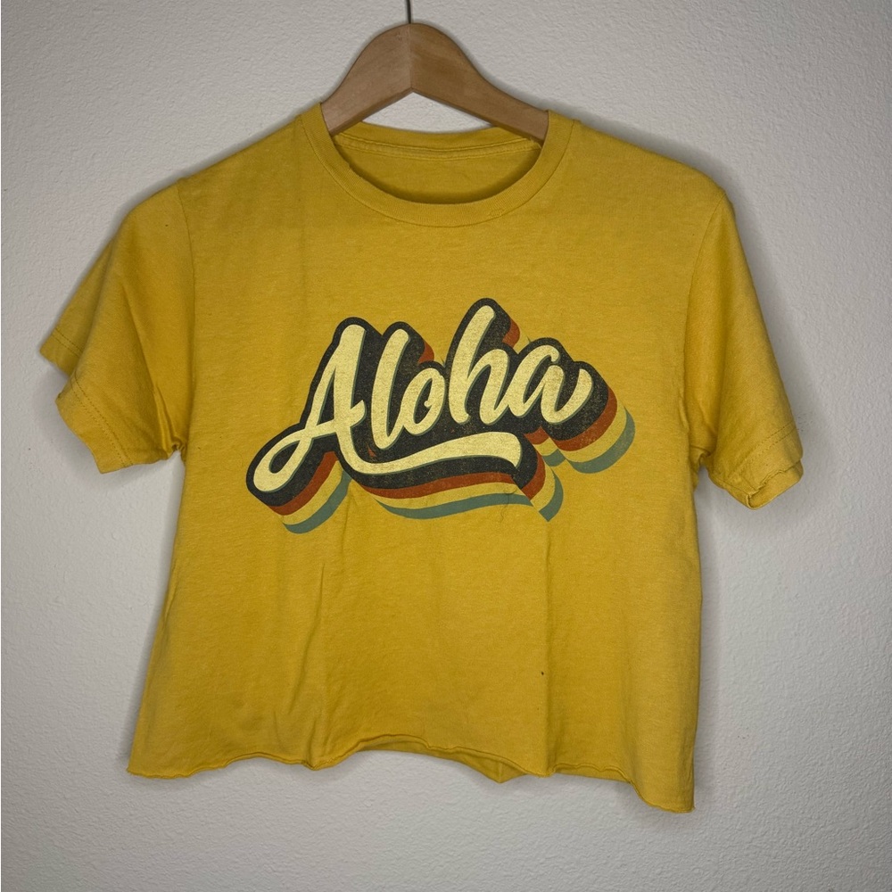Aloha Retro Rainbow Cropped Tee Yellow